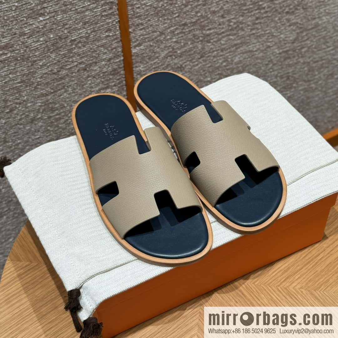 HERMES 182 Men's slippers Men's slippers Palmprint calfskin/Epsom/Calfskin trench coat gray/S2/Trench
