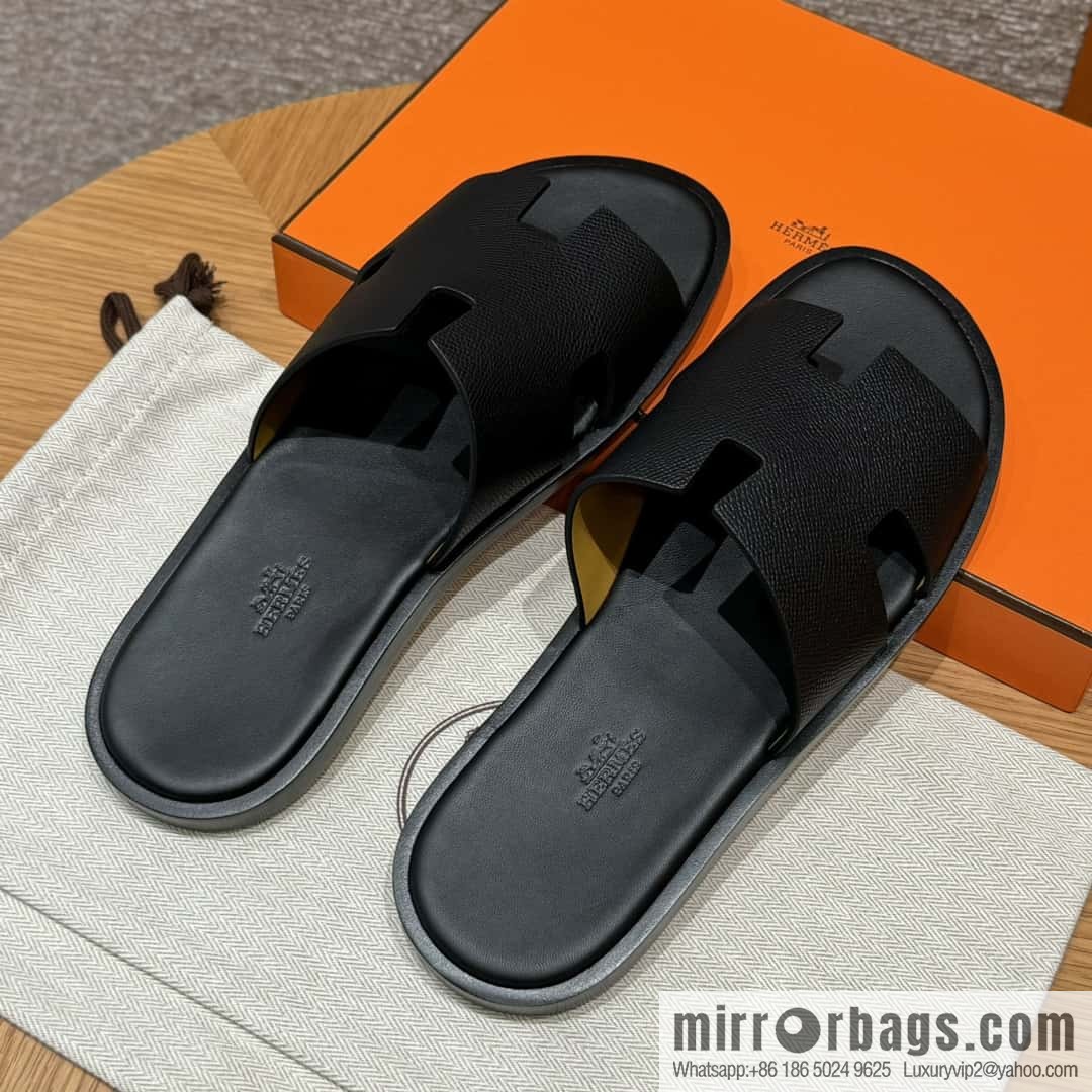 HERMES 182 Men's slippers Men's slippers Palm print calfskin/Epsom/Calfskin black/ck89/noir