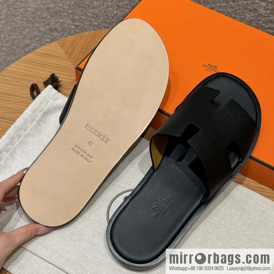 HERMES 182 Men's slippers Men's slippers Palm print calfskin/Epsom/Calfskin black/ck89/noir