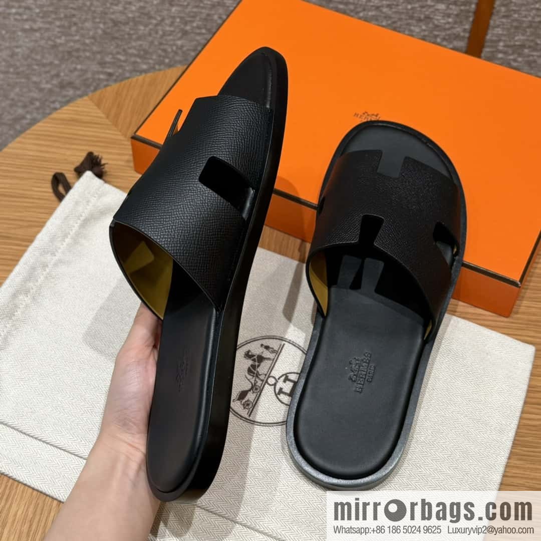 HERMES 182 Men's slippers Men's slippers Palm print calfskin/Epsom/Calfskin black/ck89/noir