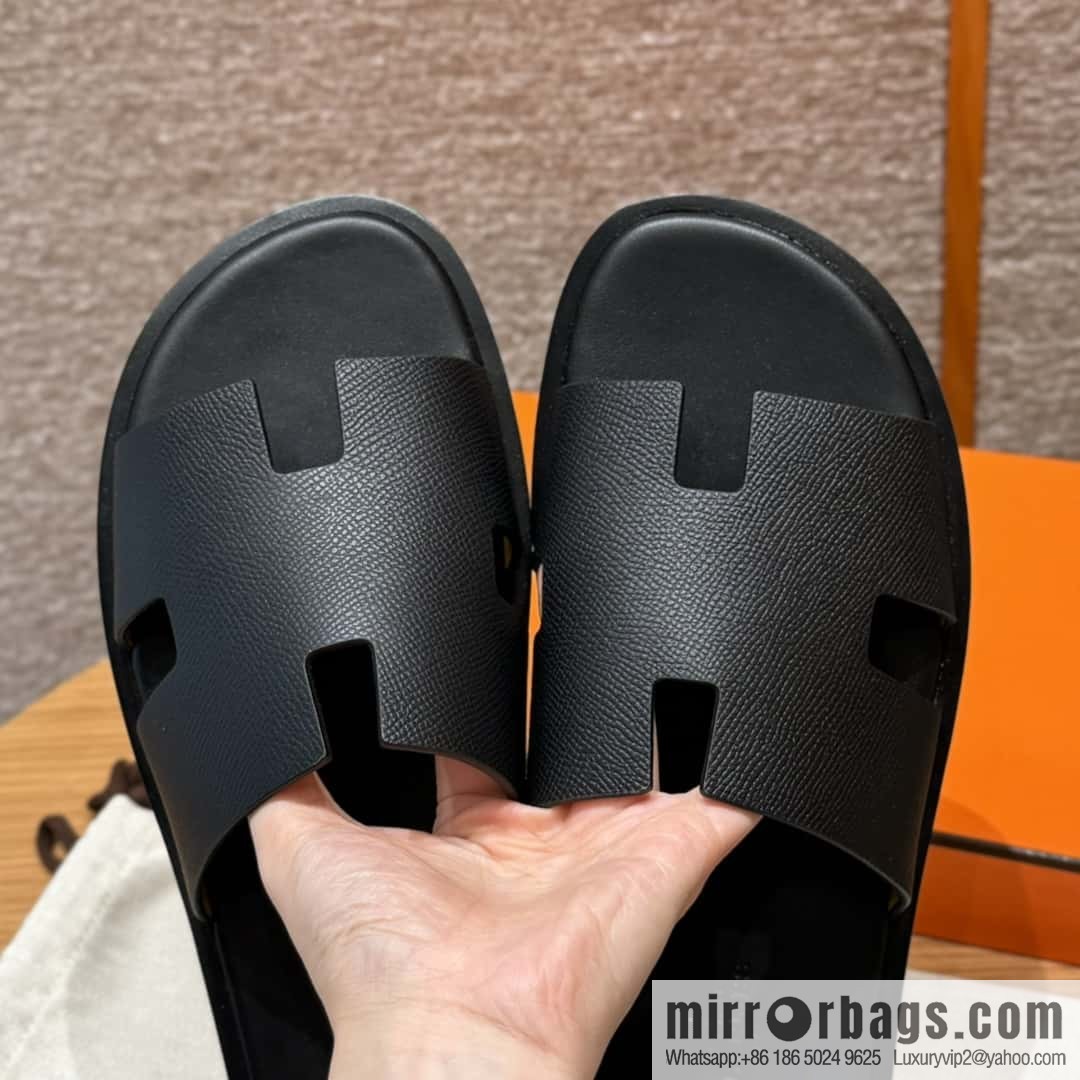 HERMES 182 Men's slippers Men's slippers Palm print calfskin/Epsom/Calfskin black/ck89/noir