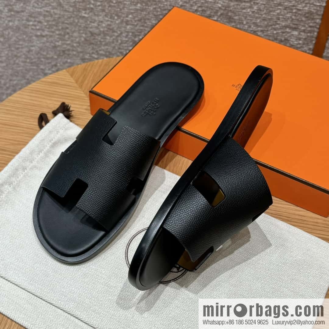 HERMES 182 Men's slippers Men's slippers Palm print calfskin/Epsom/Calfskin black/ck89/noir