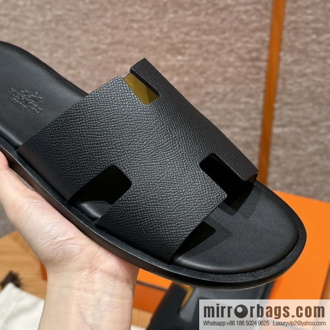 HERMES 182 Men's slippers Men's slippers Palm print calfskin/Epsom/Calfskin black/ck89/noir