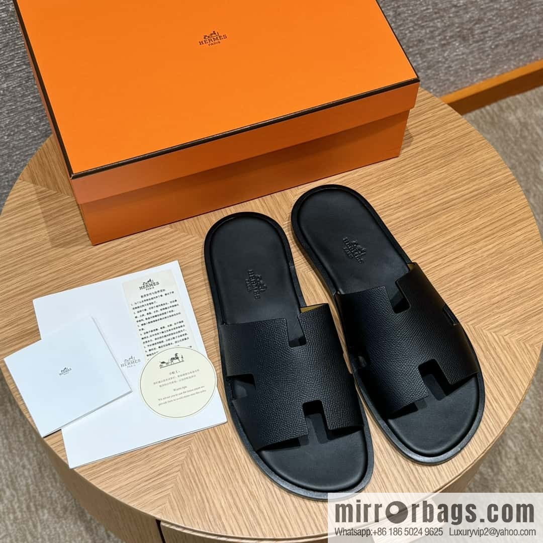 HERMES 182 Men's slippers Men's slippers Palm print calfskin/Epsom/Calfskin black/ck89/noir
