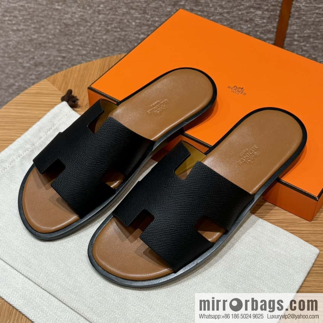 HERMES 182 Men's slippers Men's slippers Palmprint calfskin/Epsom/Calfskin black/ck89/noir/khaki/gold