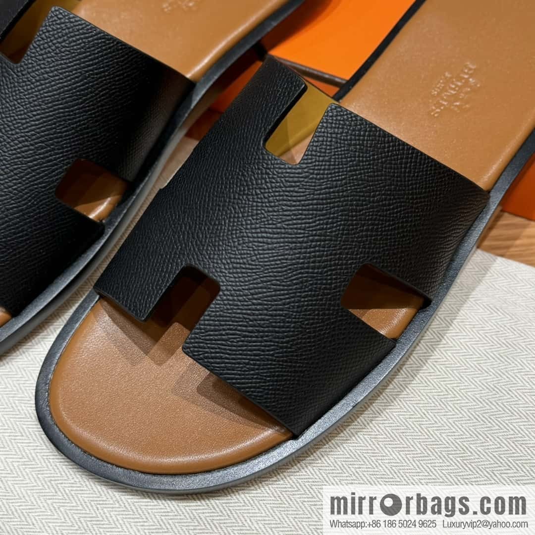 HERMES 182 Men's slippers Men's slippers Palmprint calfskin/Epsom/Calfskin black/ck89/noir/khaki/gold