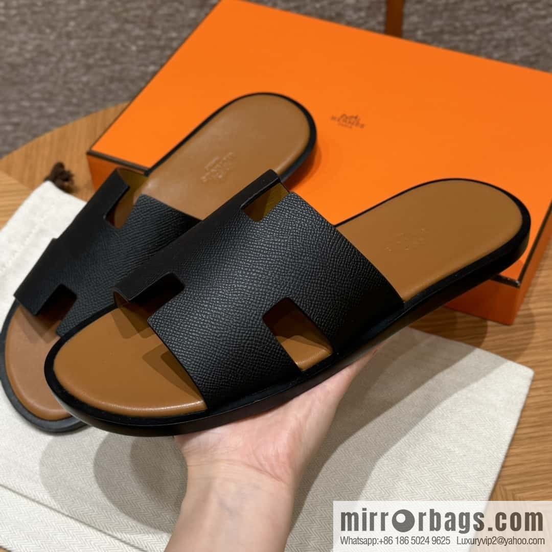 HERMES 182 Men's slippers Men's slippers Palmprint calfskin/Epsom/Calfskin black/ck89/noir/khaki/gold