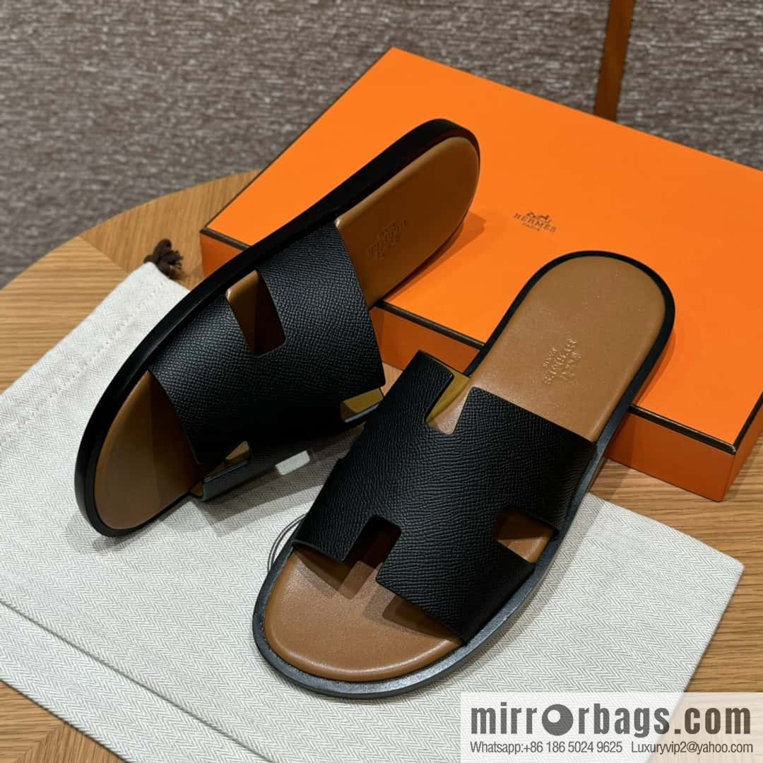 HERMES 182 Men's slippers Men's slippers Palmprint calfskin/Epsom/Calfskin black/ck89/noir/khaki/gold
