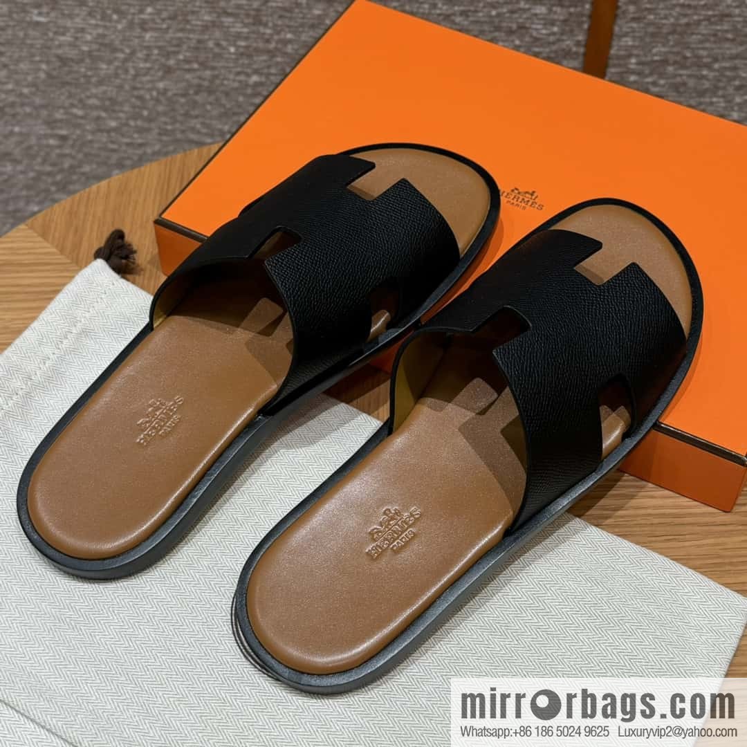 HERMES 182 Men's slippers Men's slippers Palmprint calfskin/Epsom/Calfskin black/ck89/noir/khaki/gold