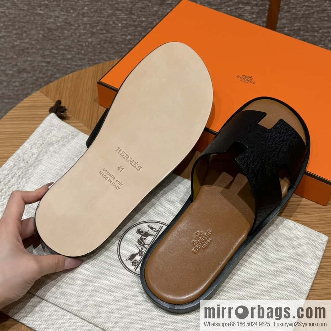 HERMES 182 Men's slippers Men's slippers Palmprint calfskin/Epsom/Calfskin black/ck89/noir/khaki/gold