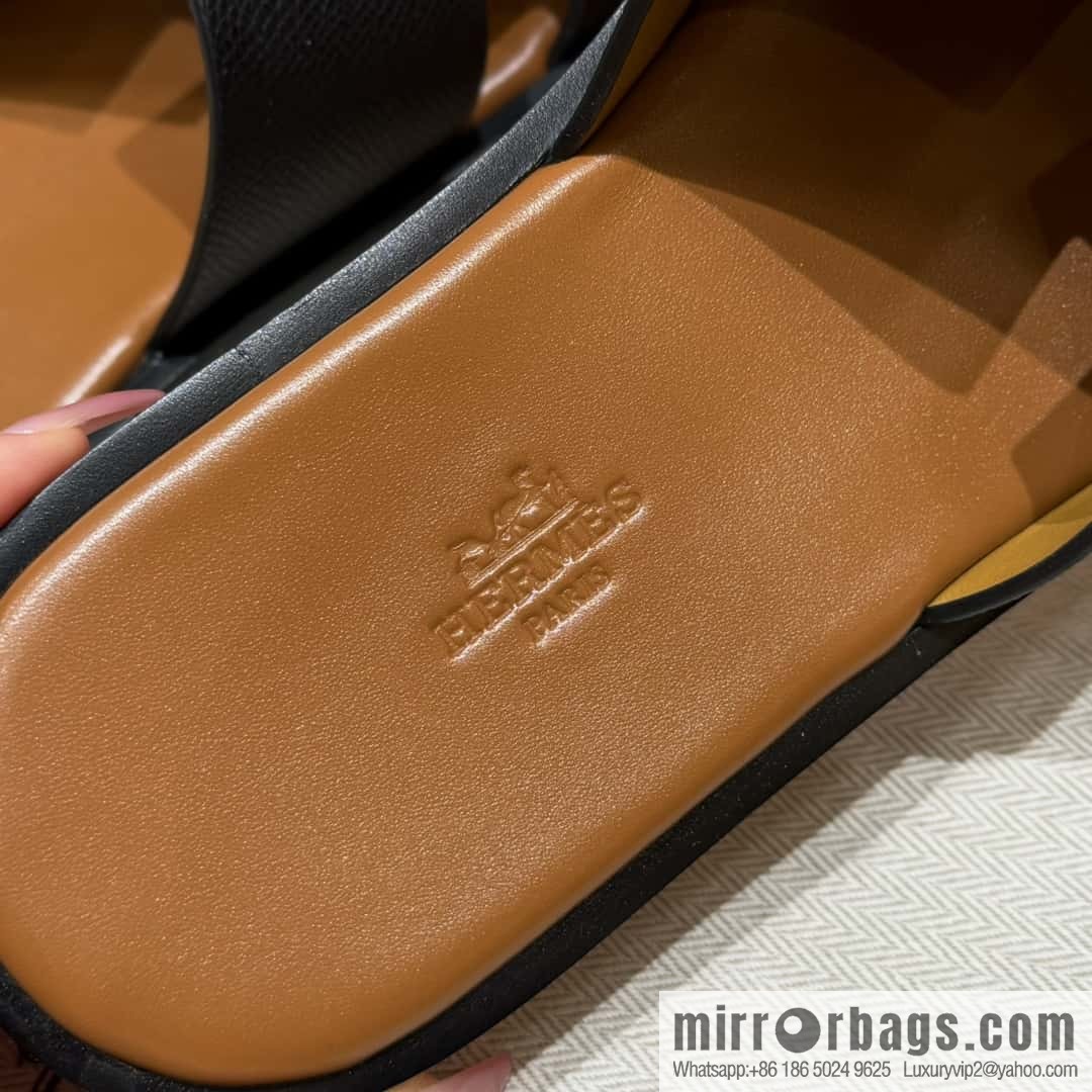 HERMES 182 Men's slippers Men's slippers Palmprint calfskin/Epsom/Calfskin black/ck89/noir/khaki/gold