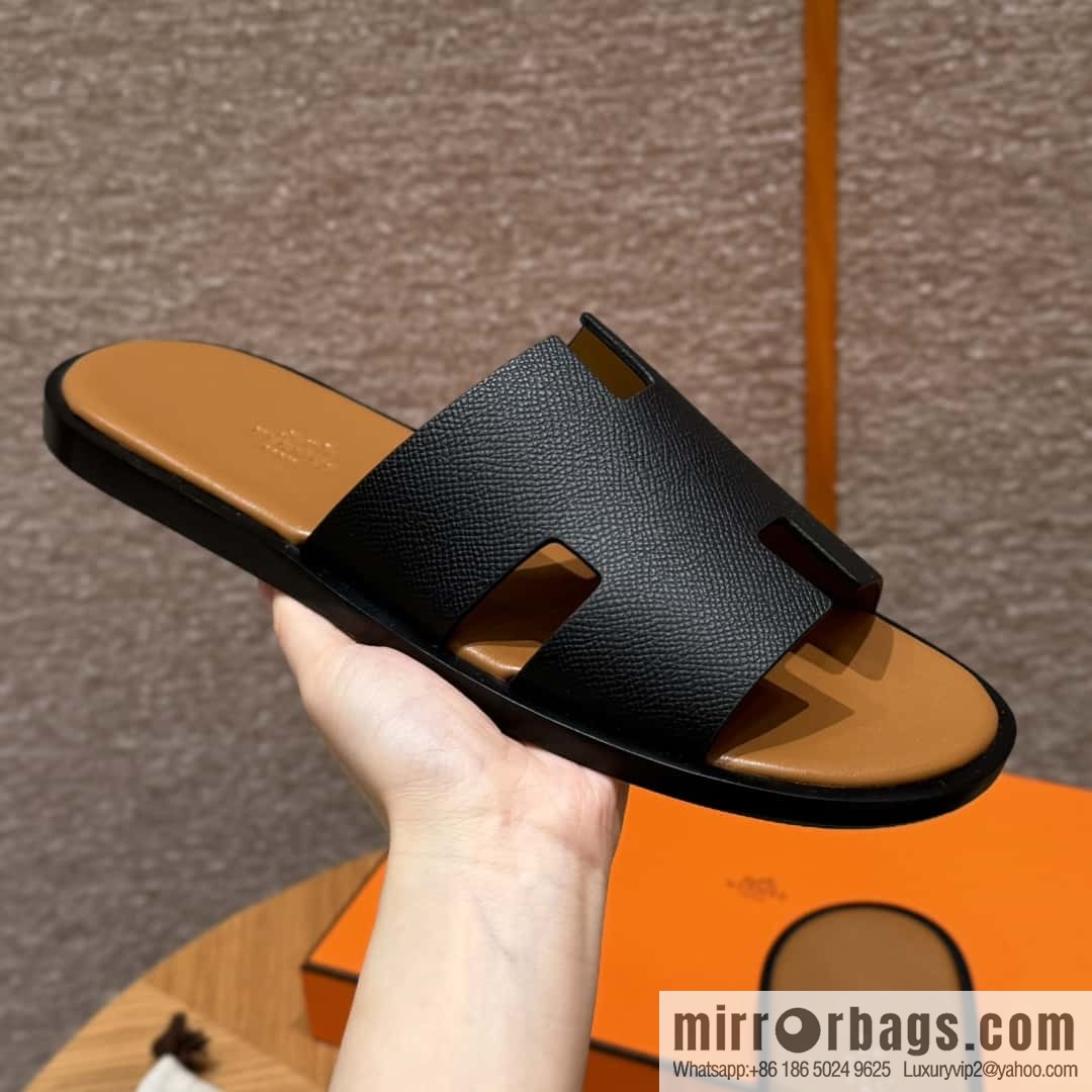 HERMES 182 Men's slippers Men's slippers Palmprint calfskin/Epsom/Calfskin black/ck89/noir/khaki/gold