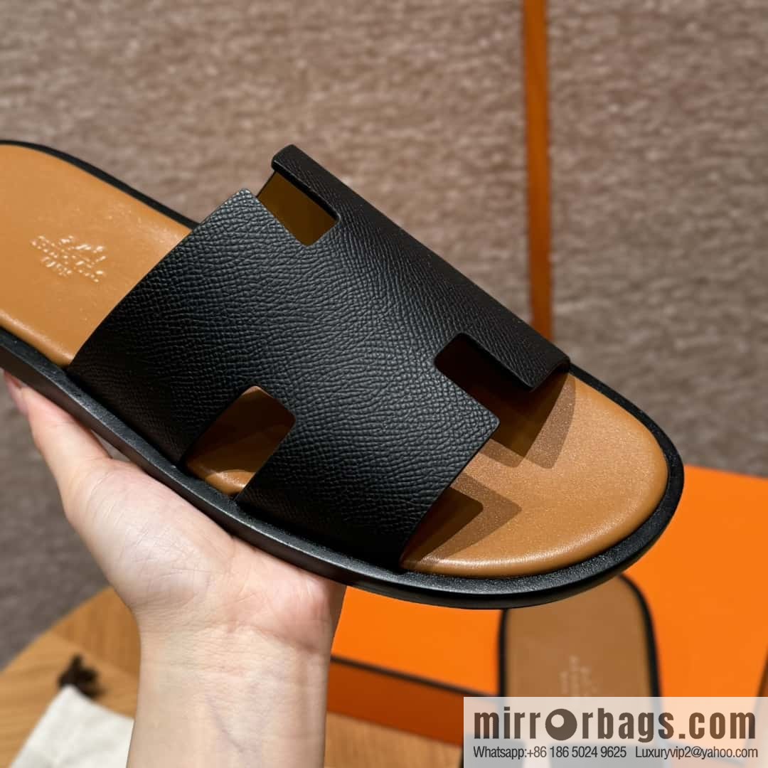 HERMES 182 Men's slippers Men's slippers Palmprint calfskin/Epsom/Calfskin black/ck89/noir/khaki/gold