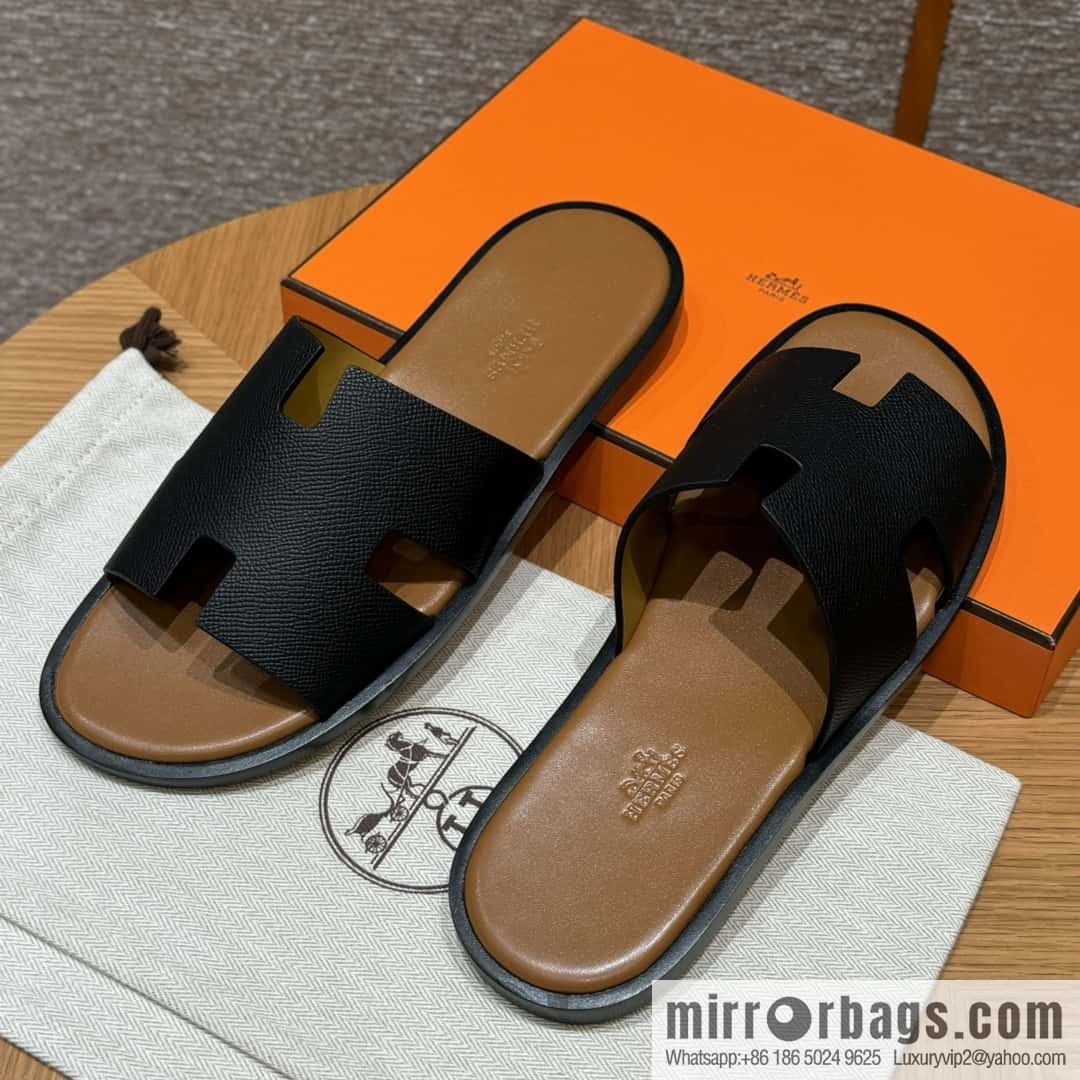 HERMES 182 Men's slippers Men's slippers Palmprint calfskin/Epsom/Calfskin black/ck89/noir/khaki/gold