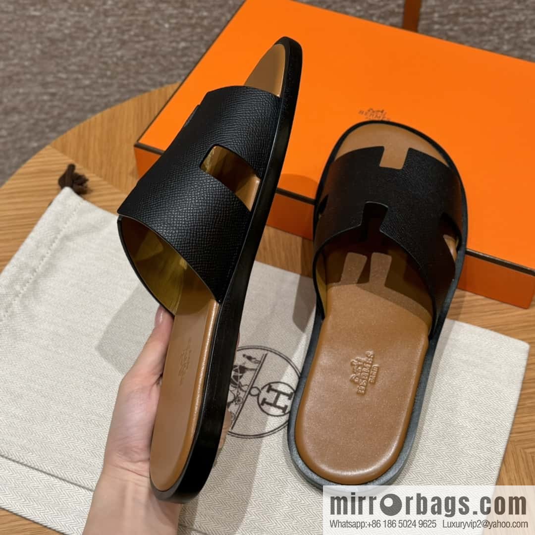 HERMES 182 Men's slippers Men's slippers Palmprint calfskin/Epsom/Calfskin black/ck89/noir/khaki/gold