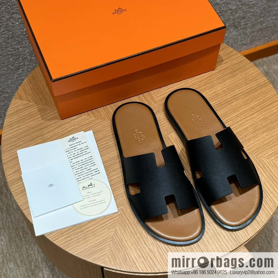 HERMES 182 Men's slippers Men's slippers Palmprint calfskin/Epsom/Calfskin black/ck89/noir/khaki/gold