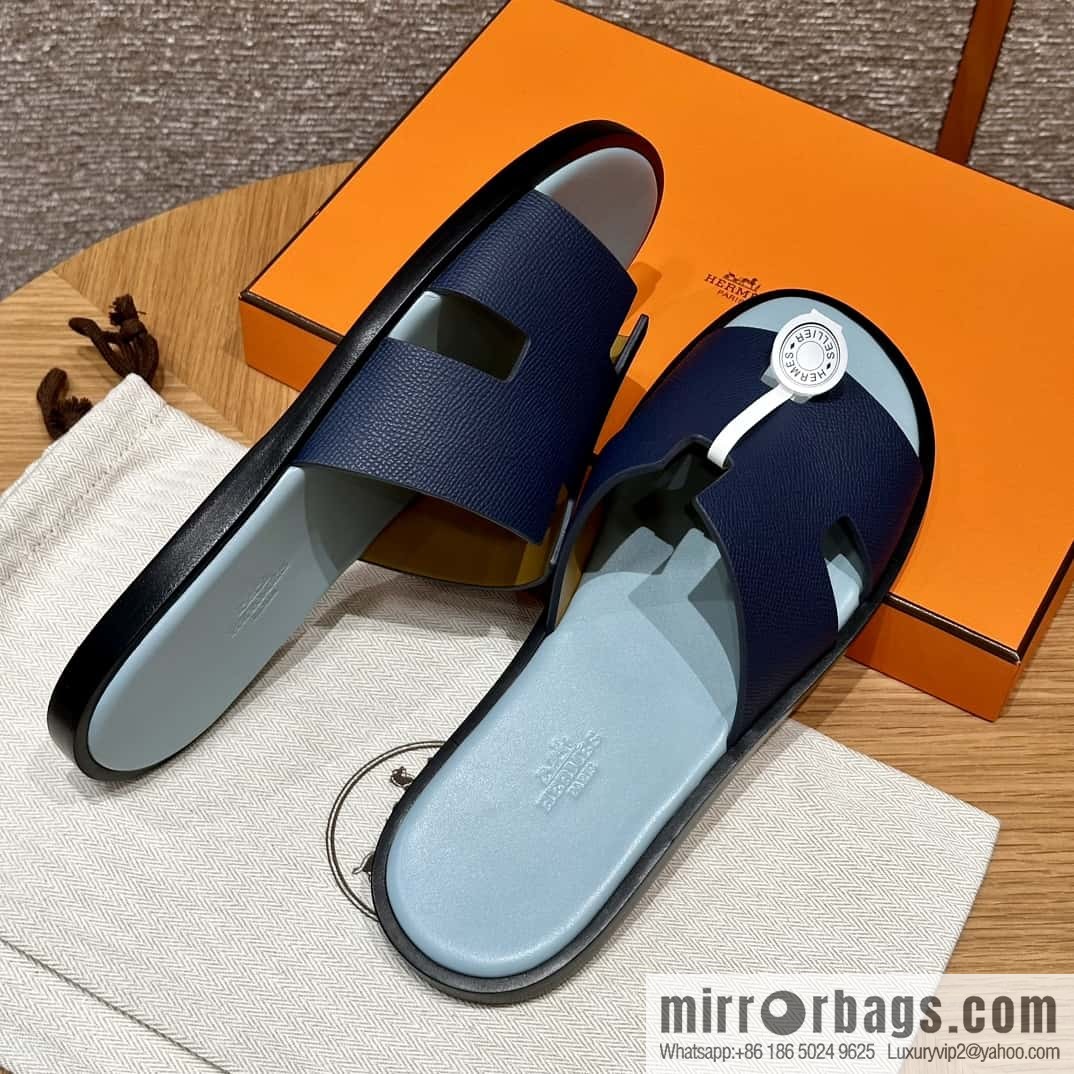 HERMES 182 -Lzmir Men's slippers Men's slippers, cowhide/Epsom Navy/7U/Blue Navy/with macaron feet