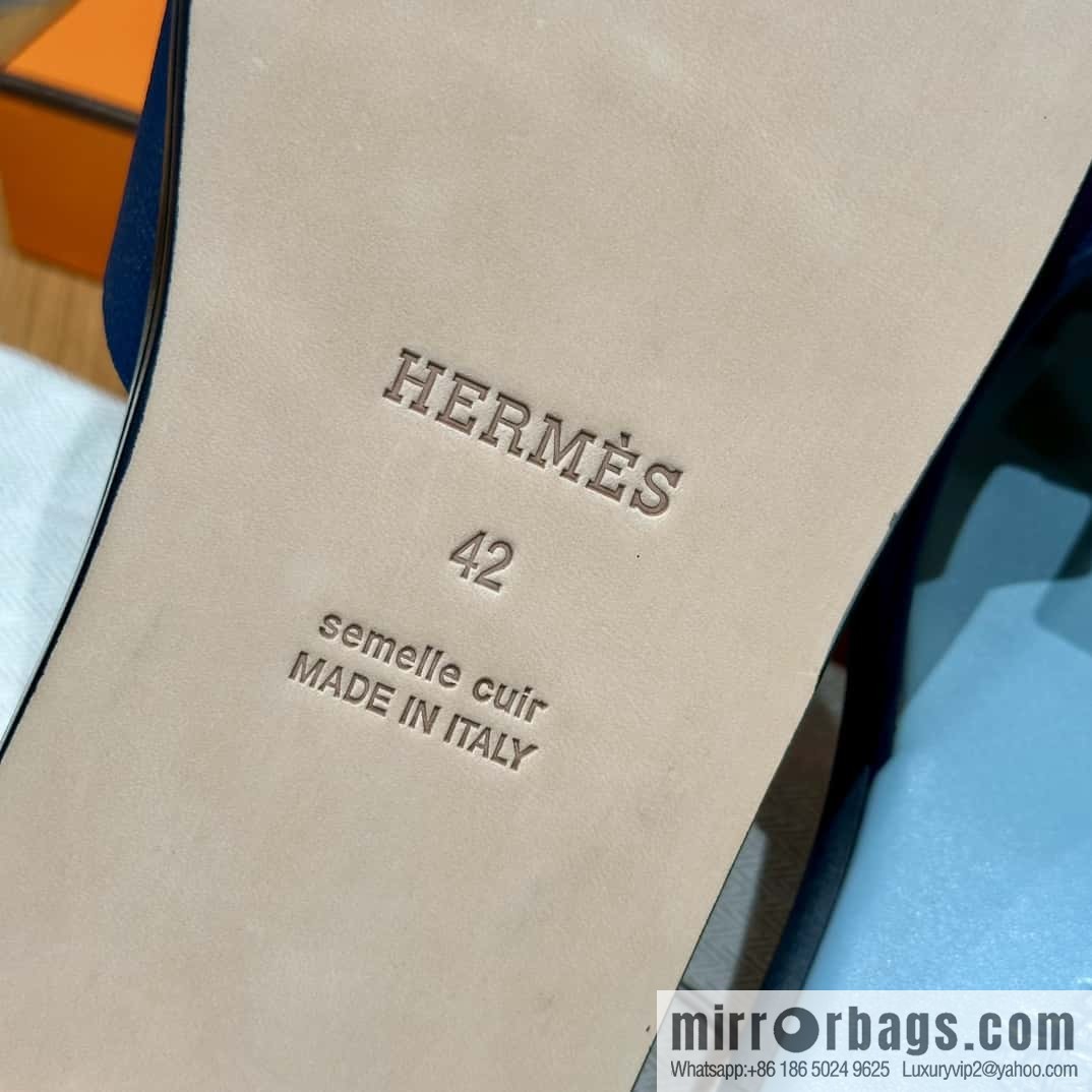 HERMES 182 -Lzmir Men's slippers Men's slippers, cowhide/Epsom Navy/7U/Blue Navy/with macaron feet