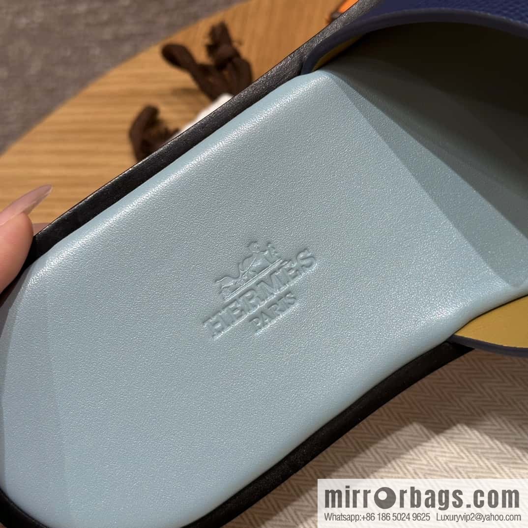 HERMES 182 -Lzmir Men's slippers Men's slippers, cowhide/Epsom Navy/7U/Blue Navy/with macaron feet
