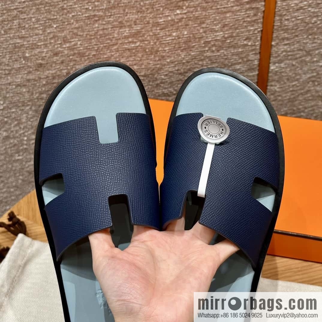 HERMES 182 -Lzmir Men's slippers Men's slippers, cowhide/Epsom Navy/7U/Blue Navy/with macaron feet
