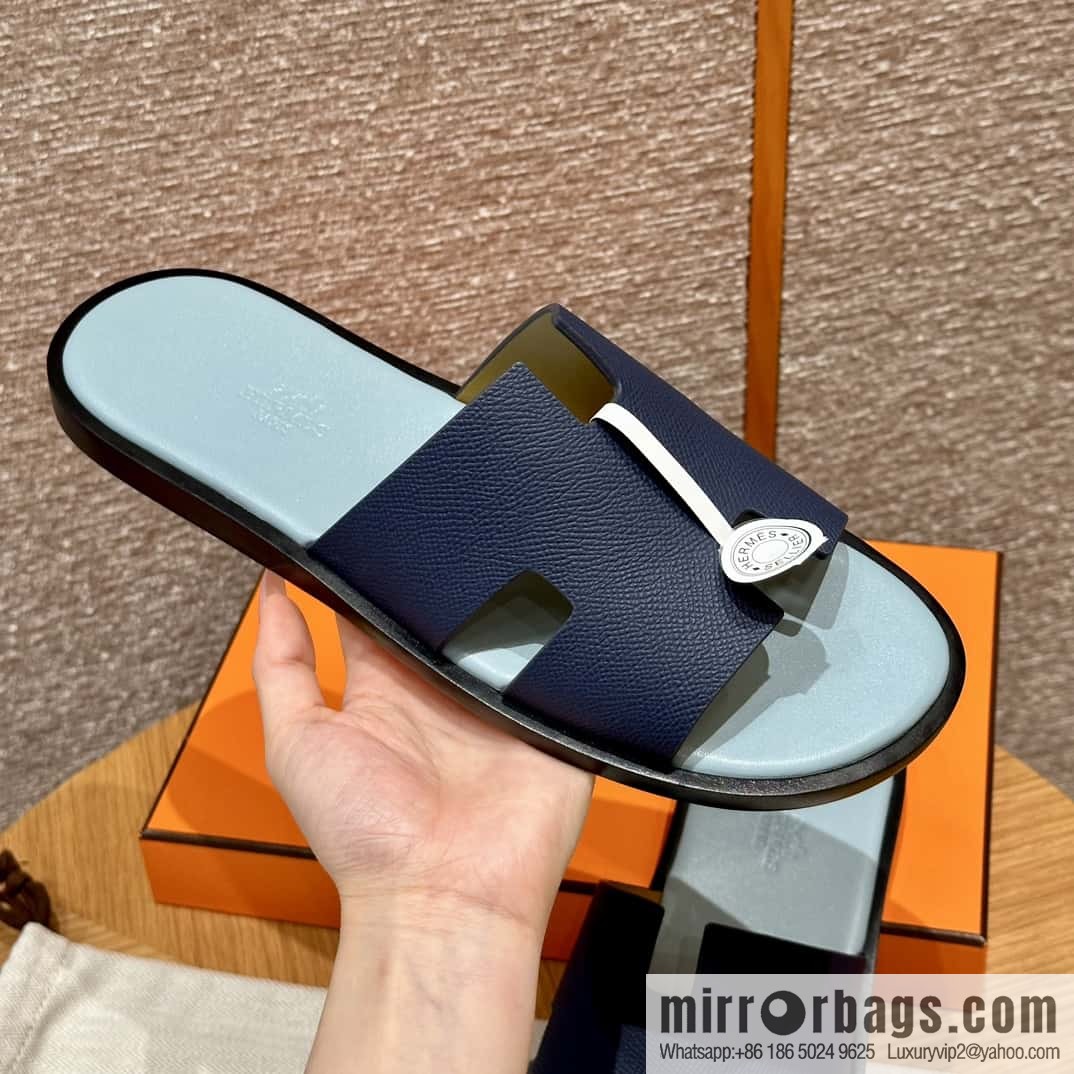 HERMES 182 -Lzmir Men's slippers Men's slippers, cowhide/Epsom Navy/7U/Blue Navy/with macaron feet