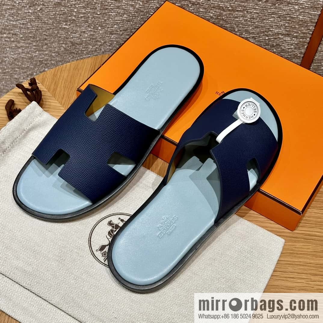 HERMES 182 -Lzmir Men's slippers Men's slippers, cowhide/Epsom Navy/7U/Blue Navy/with macaron feet