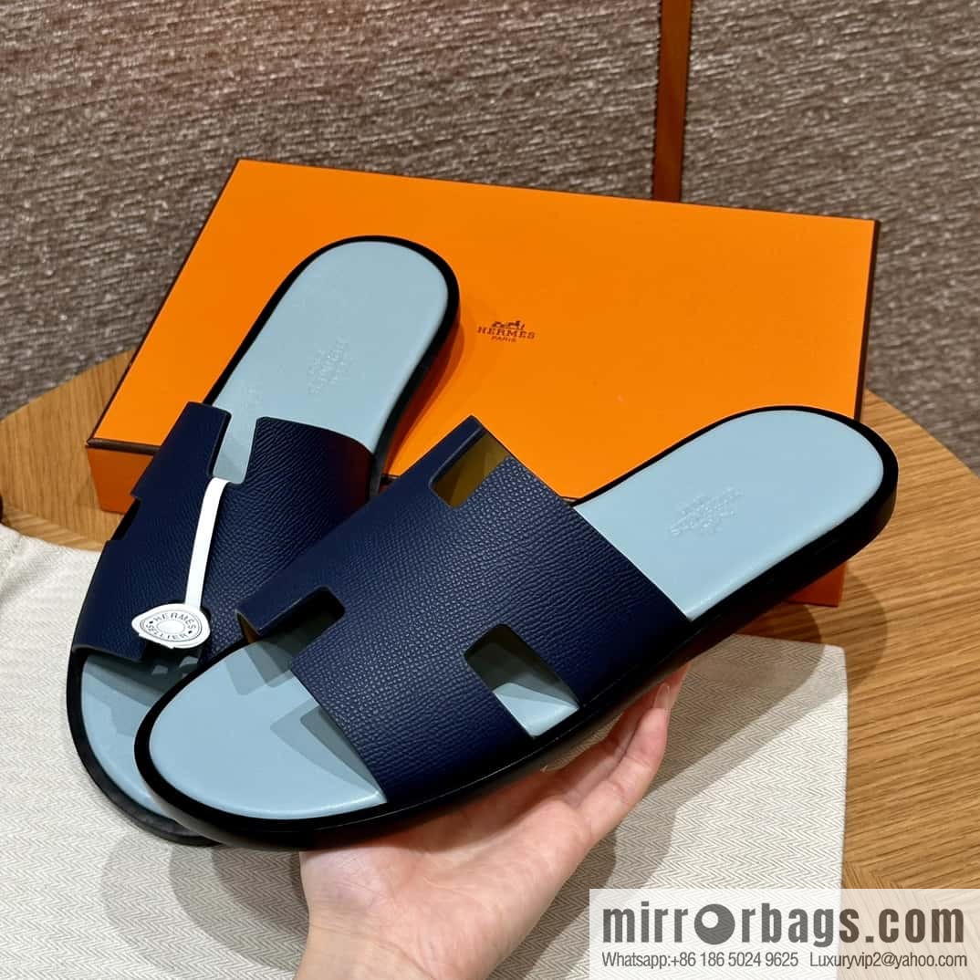HERMES 182 -Lzmir Men's slippers Men's slippers, cowhide/Epsom Navy/7U/Blue Navy/with macaron feet