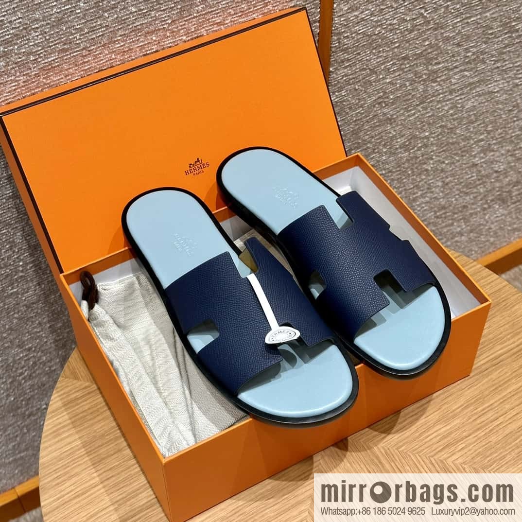 HERMES 182 -Lzmir Men's slippers Men's slippers, cowhide/Epsom Navy/7U/Blue Navy/with macaron feet