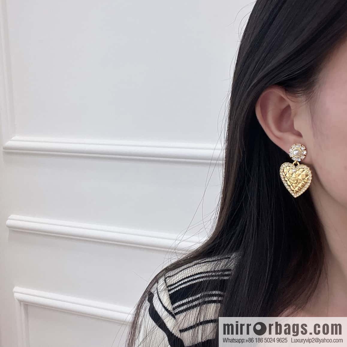 ❗️New ❗️ ☀️ new ☑️ chanel c2 double c gold diamond peach heart love stud earrings ☀️