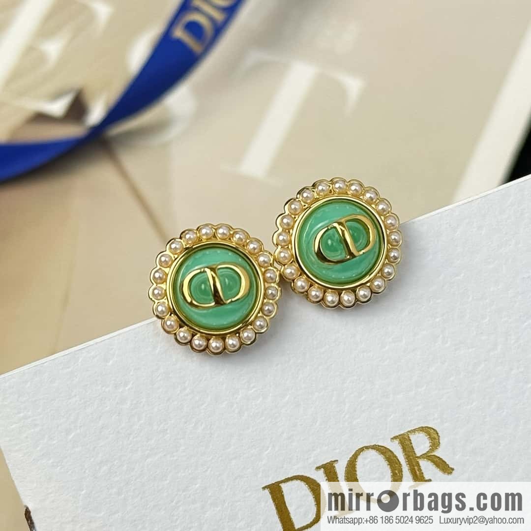 New ☑️ DIOR CD pearl green stud earrings