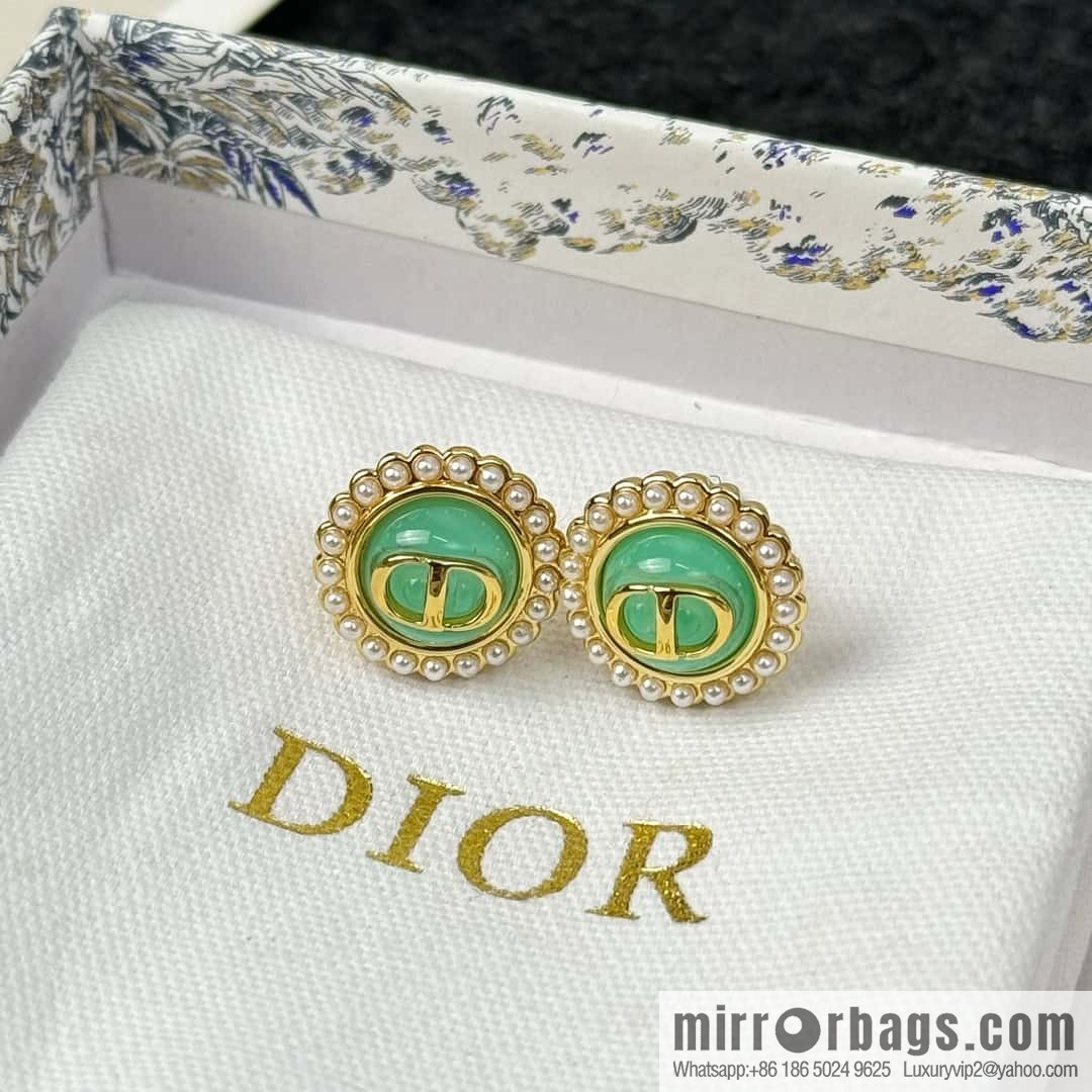 New ☑️ DIOR CD pearl green stud earrings