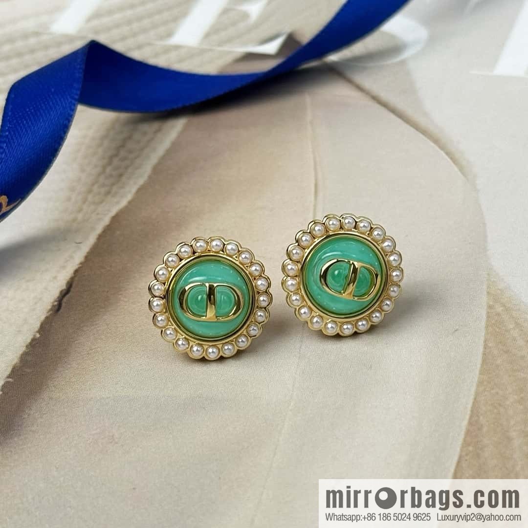 New ☑️ DIOR CD pearl green stud earrings