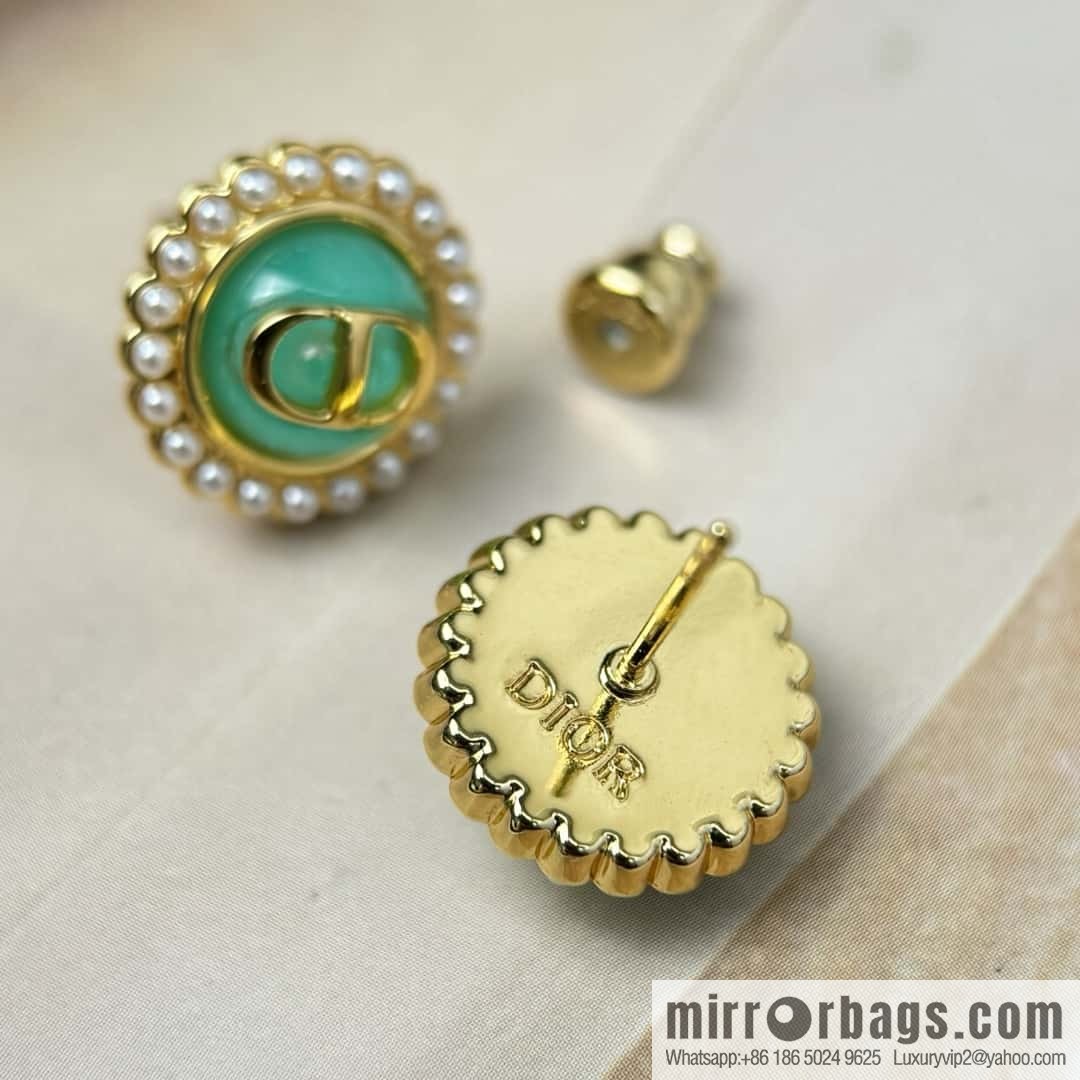 New ☑️ DIOR CD pearl green stud earrings