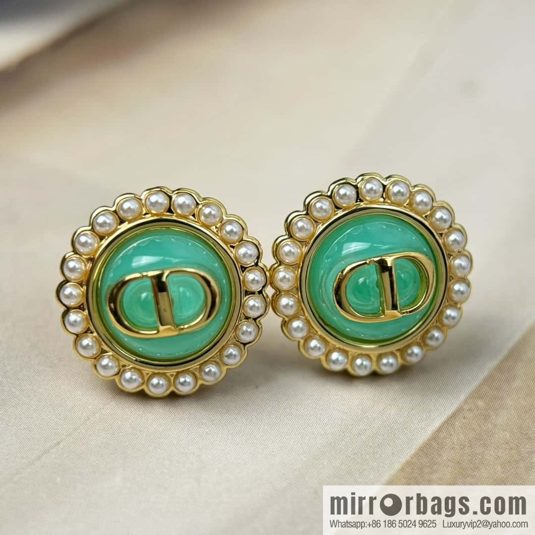 New ☑️ DIOR CD pearl green stud earrings