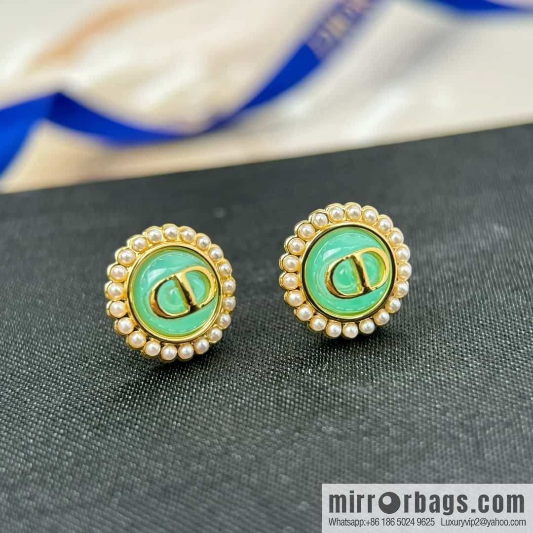 New ☑️ DIOR CD pearl green stud earrings