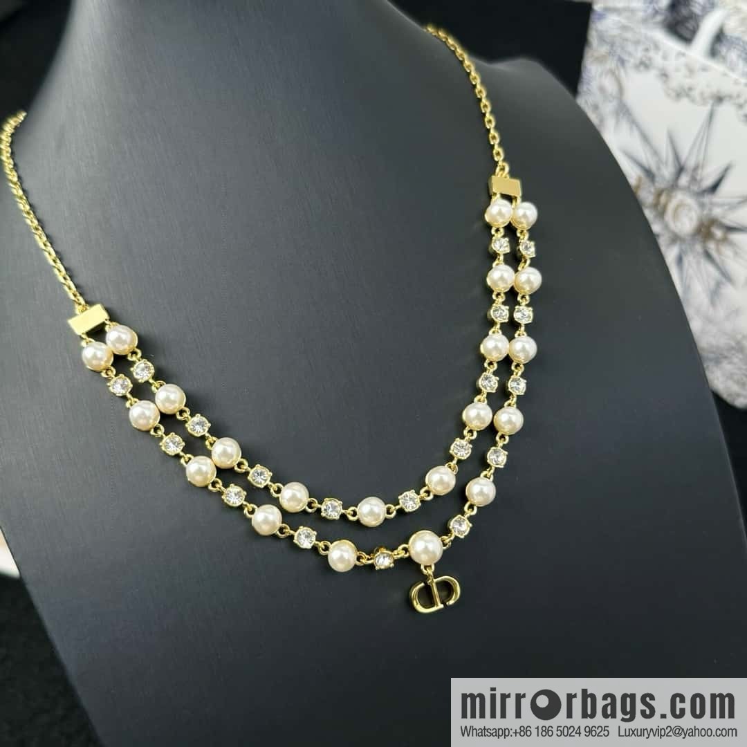 New ☑️ DIOR CD Double Pearl Necklace