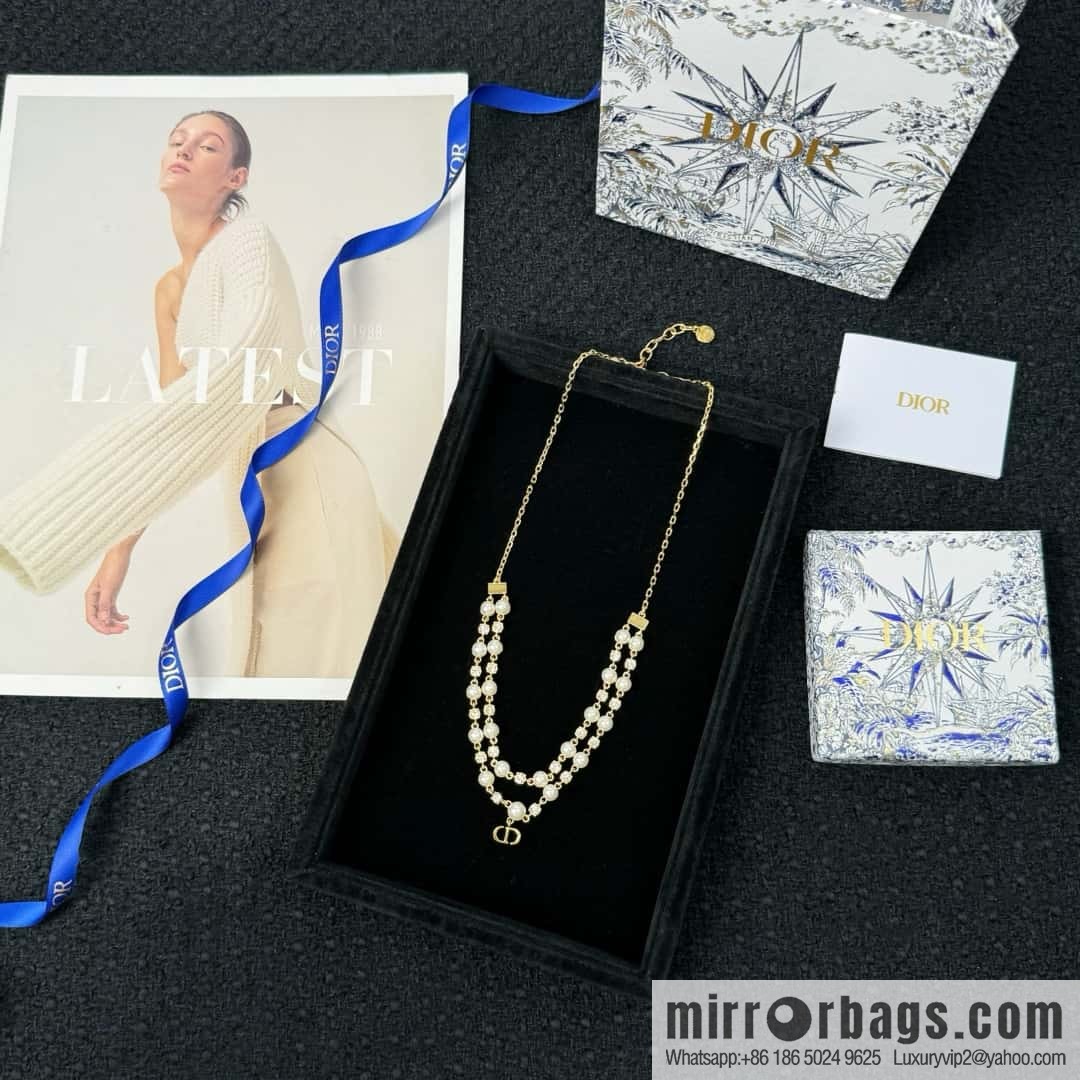 New ☑️ DIOR CD Double Pearl Necklace