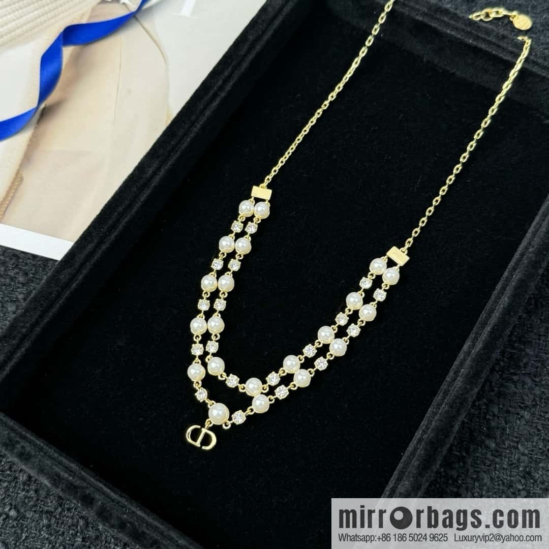New ☑️ DIOR CD Double Pearl Necklace