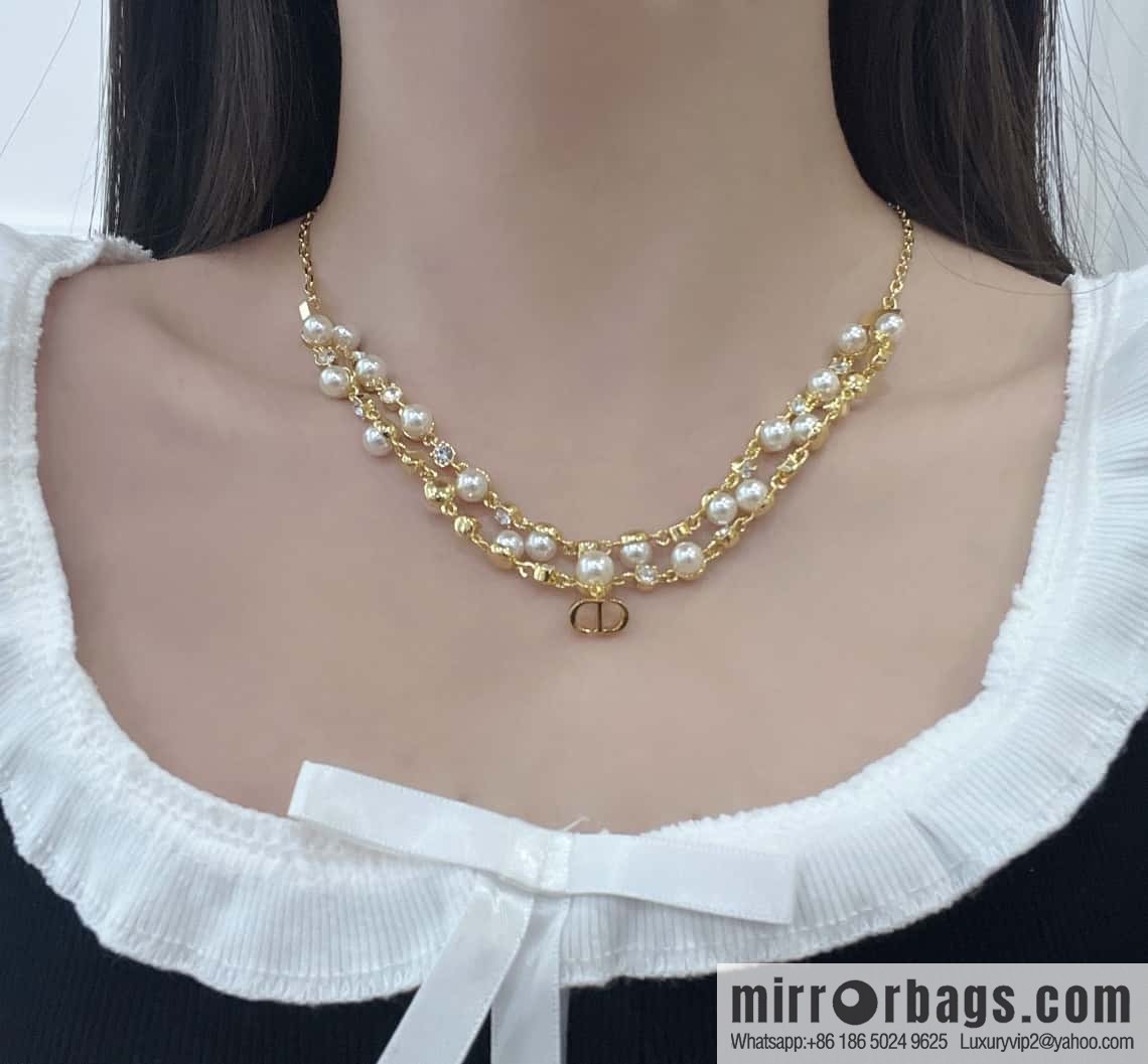 New ☑️ DIOR CD Double Pearl Necklace