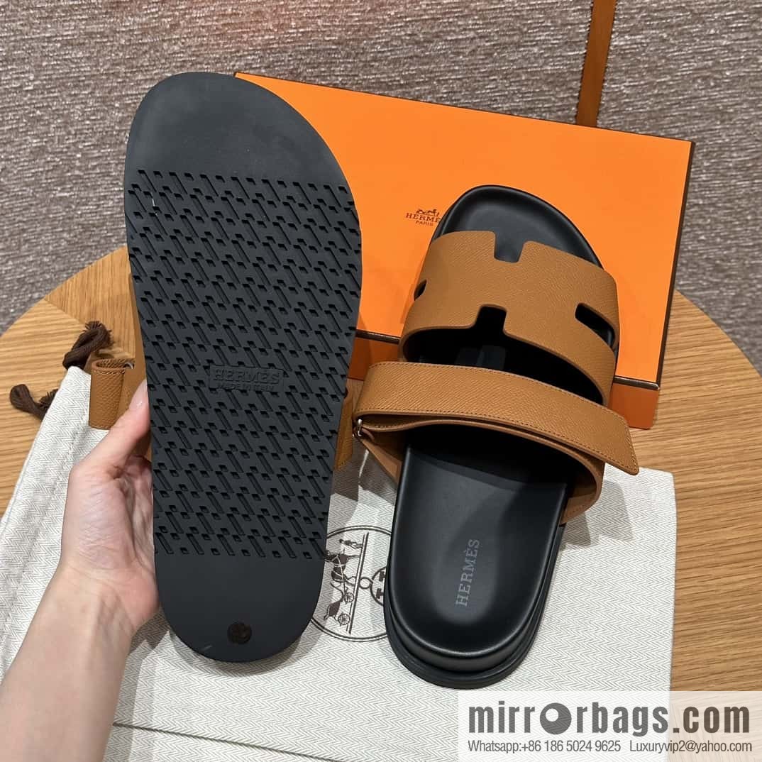 HERMES 180 CHYPRE SANDAL uncle shoes, palm print/Epsom gold brown/37/Gold