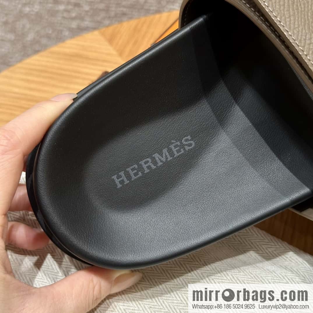 HERMES 180 CHYPRE SANDAL uncle shoes, palm print/Epsom elephant gray/18/Etoupe