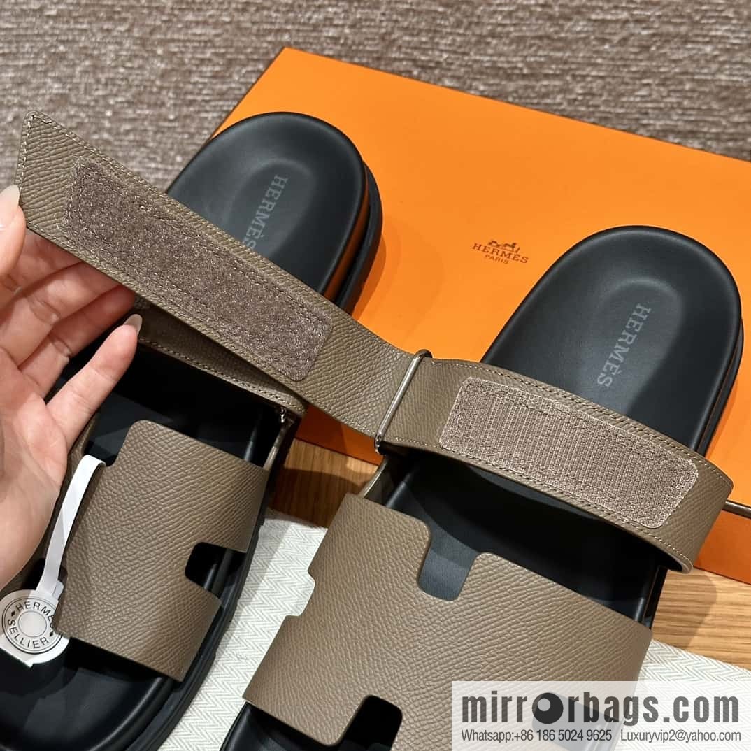 HERMES 180 CHYPRE SANDAL uncle shoes, palm print/Epsom elephant gray/18/Etoupe