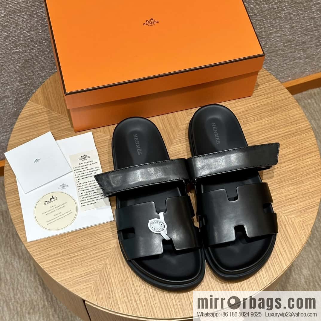 HERMES 180 CHYPRE SANDAL uncle shoes, lambskin/Natural lambskin lininh black/89/Black