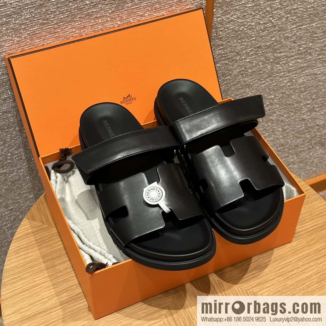 HERMES 180 CHYPRE SANDAL uncle shoes, lambskin/Natural lambskin lininh black/89/Black