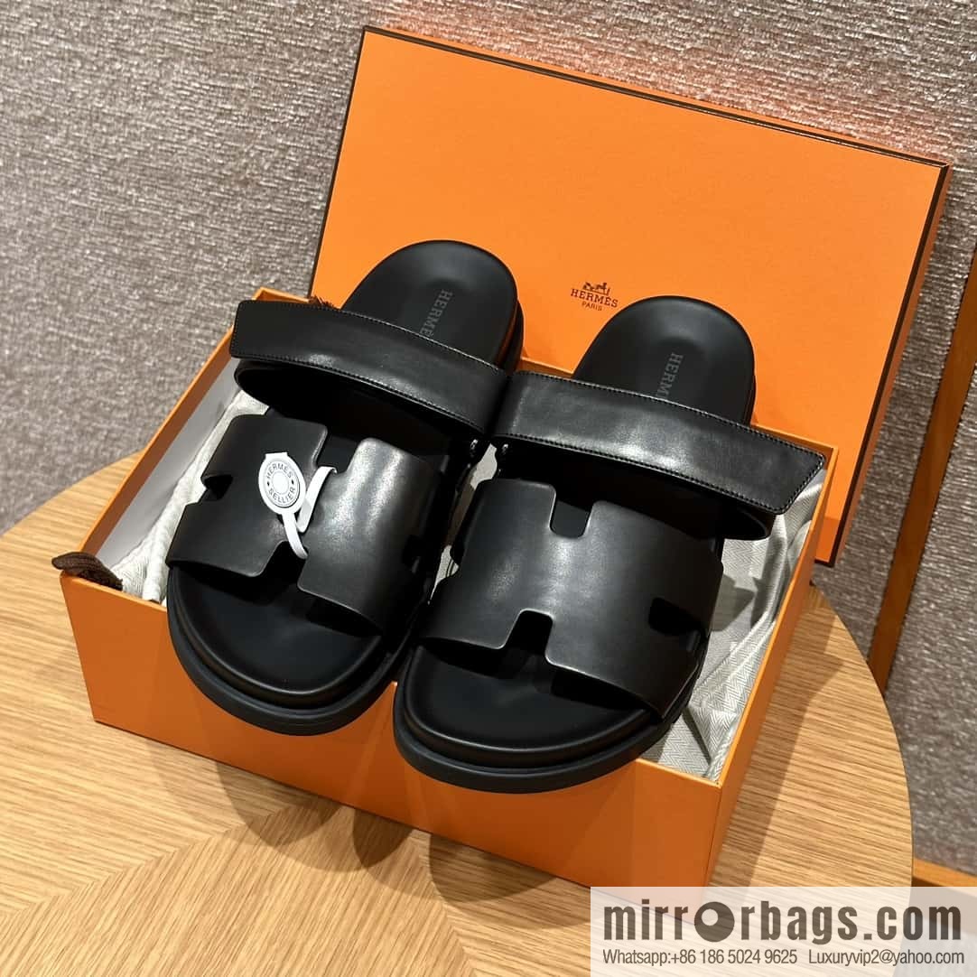 HERMES 180 CHYPRE SANDAL uncle shoes, lambskin/Natural lambskin lininh black/89/Black