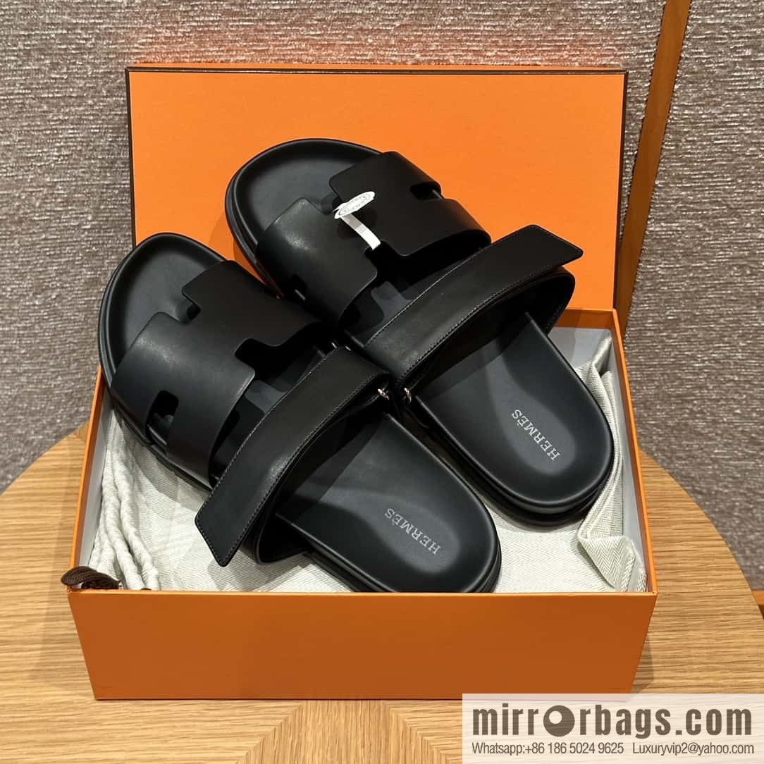 HERMES 180 CHYPRE SANDAL uncle shoes, lambskin/Natural lambskin lininh black/89/Black