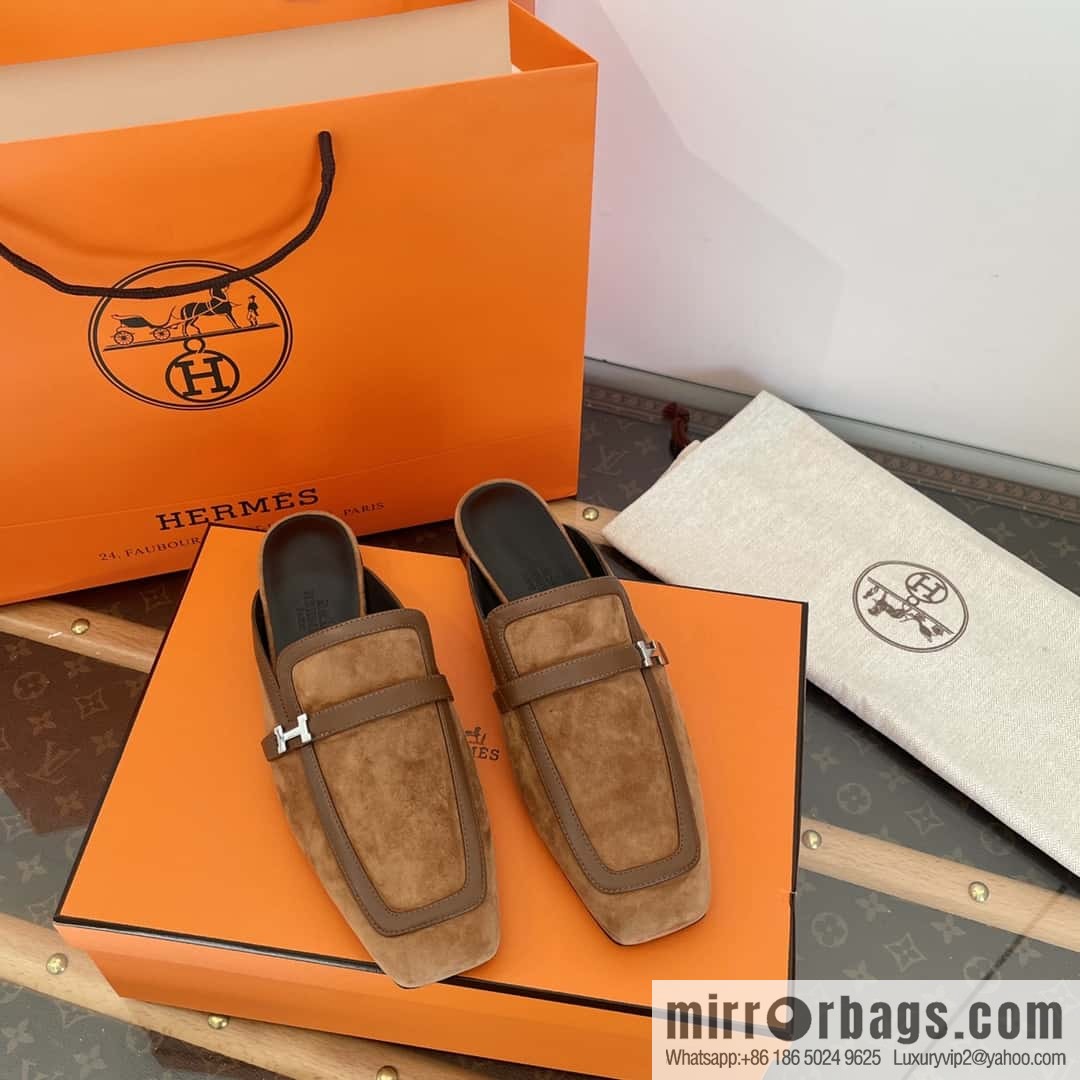 Purchasing grade 🐎 𝐇𝐄𝐑*𝐄𝐒|| Love Horse Home Square Head Small Button Muller Half Slippers