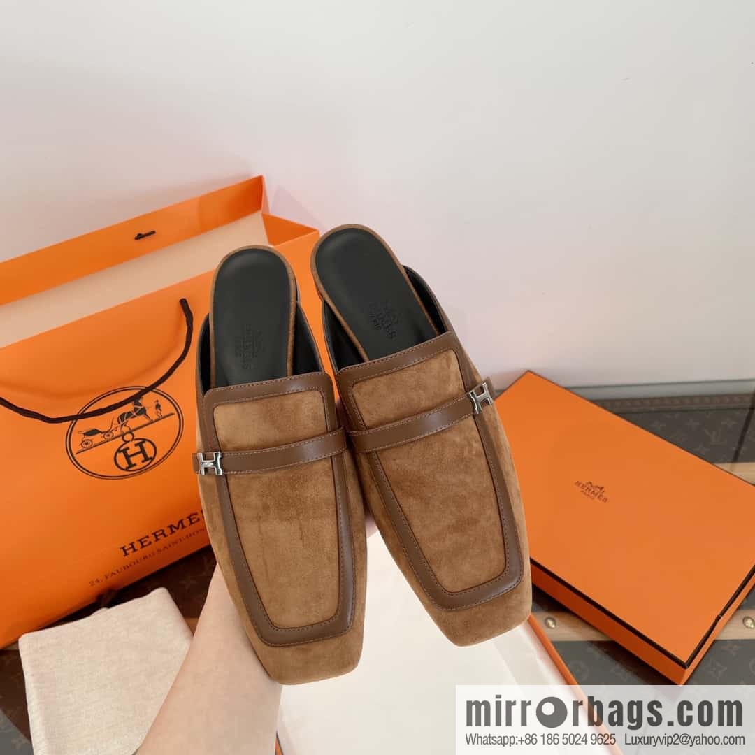 Purchasing grade 🐎 𝐇𝐄𝐑*𝐄𝐒|| Love Horse Home Square Head Small Button Muller Half Slippers