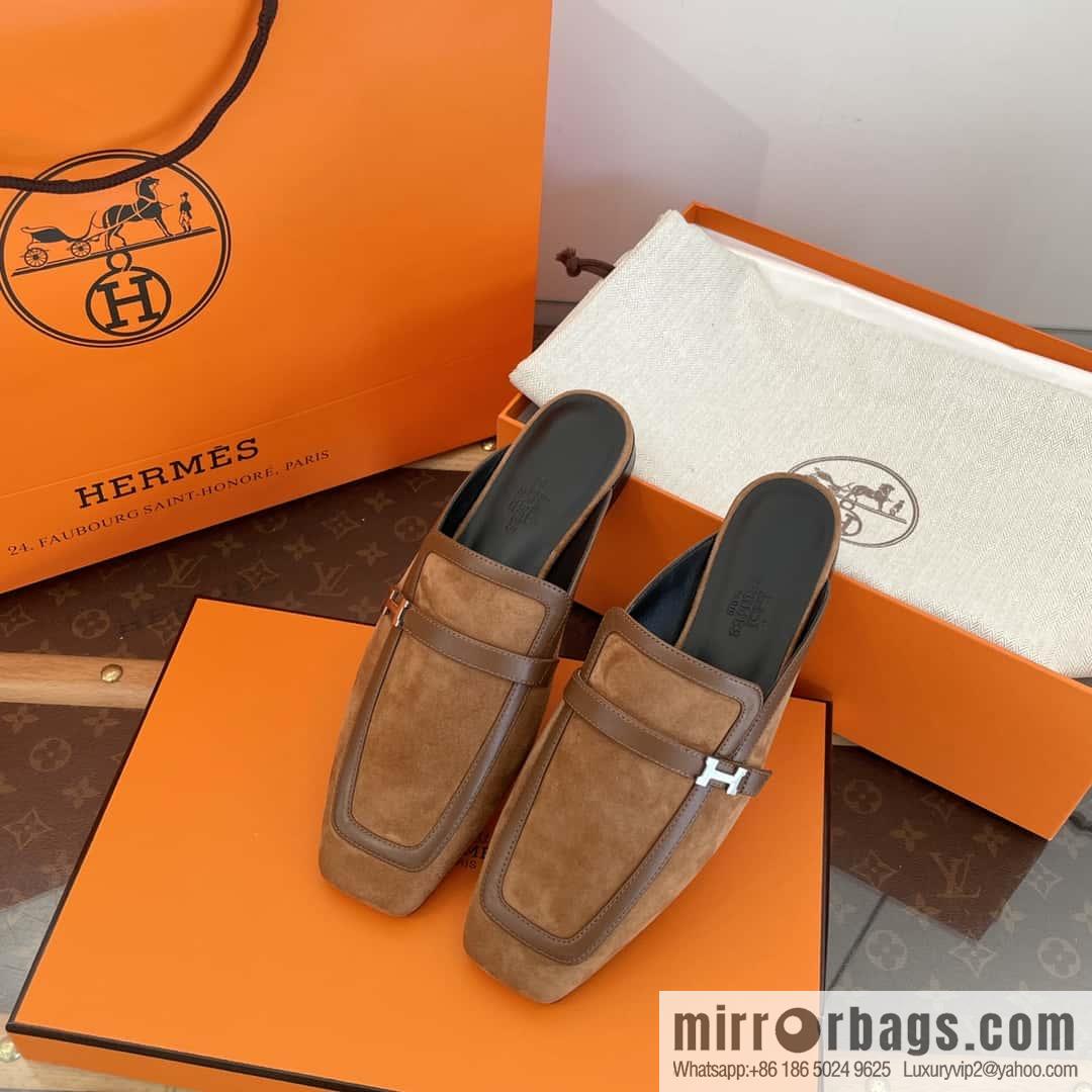 Purchasing grade 🐎 𝐇𝐄𝐑*𝐄𝐒|| Love Horse Home Square Head Small Button Muller Half Slippers