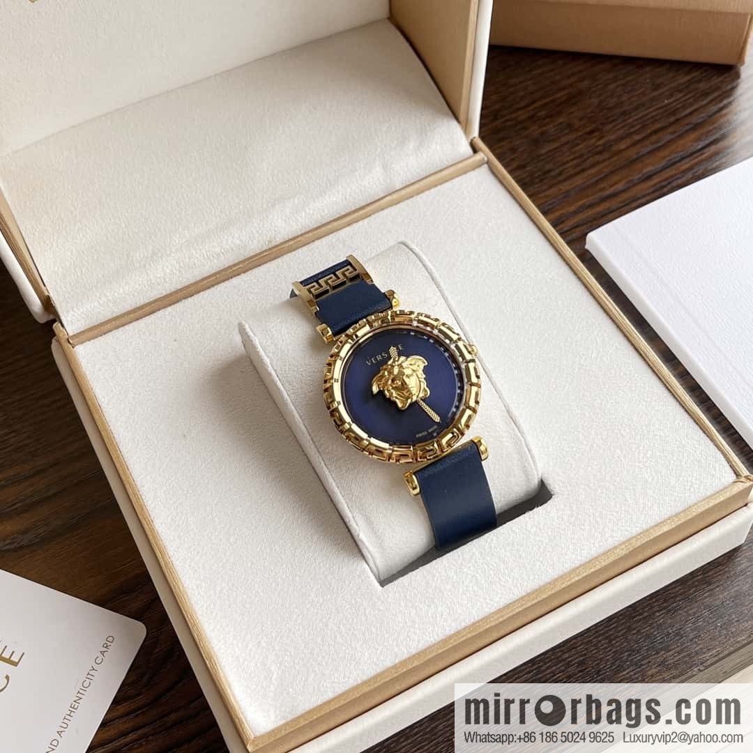 Versace Black Gold Quartz Ladies Watch 34mm PALAZZO Classic Series